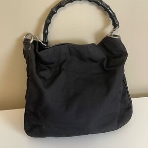 Gucci Black 2way Handbag with bamboo handle